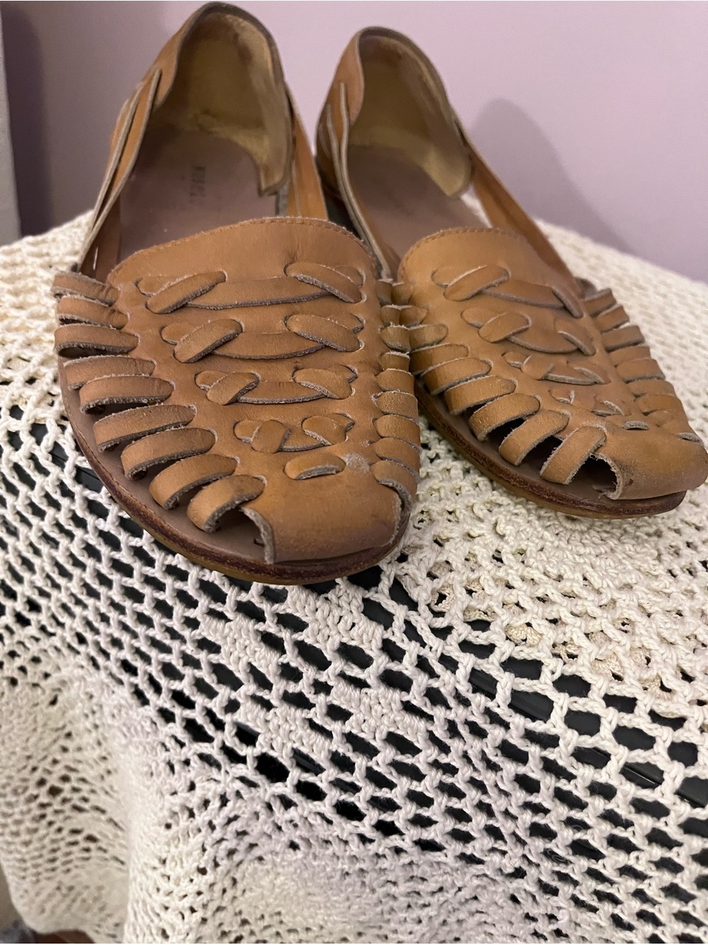 Nisolo Tan Woven Leather Huarache Slip-Ons